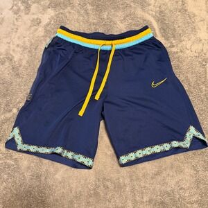 Nike Dri-FIT Men Basketball‎ Shorts Navy Blue Geometric Trim Size L